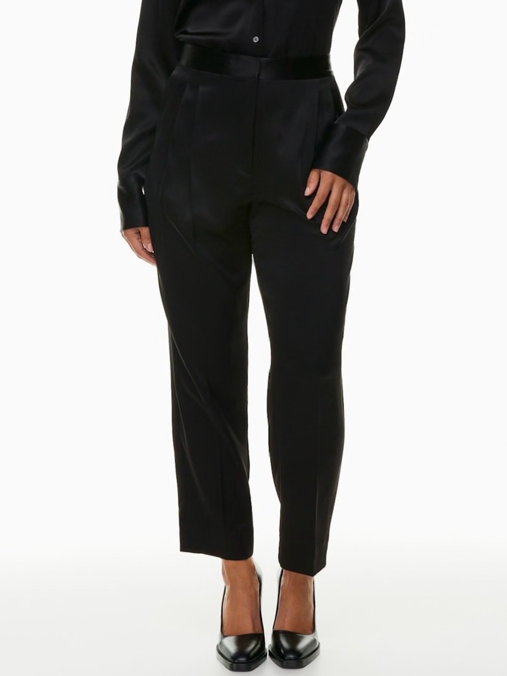 Aritzia BABATON Vogue Satin Pleated Pant in Black